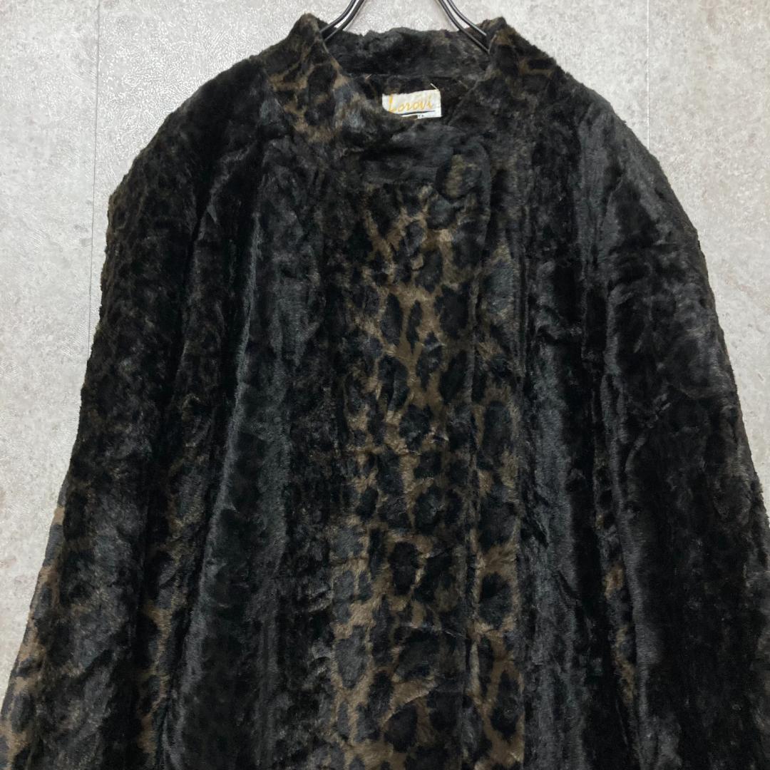 《US古着》ヴィンテージ レオパード フェイクファーコート レディースXL程