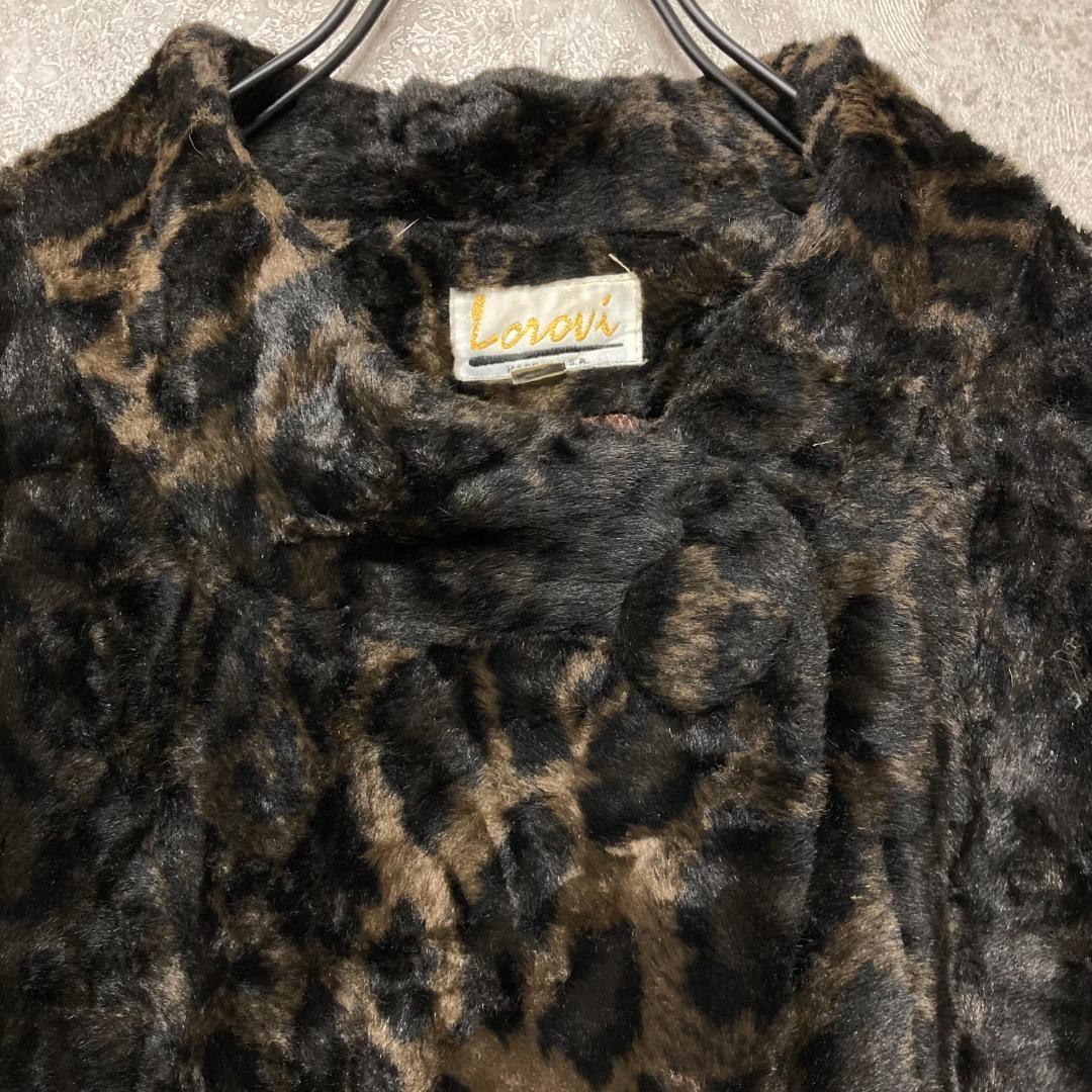 《US古着》ヴィンテージ レオパード フェイクファーコート レディースXL程