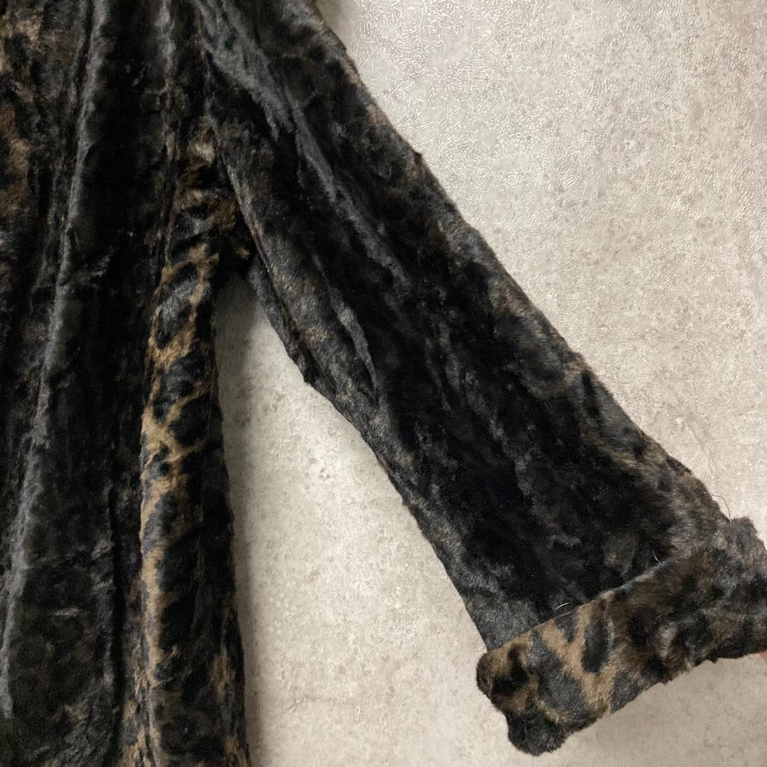 《US古着》ヴィンテージ レオパード フェイクファーコート レディースXL程