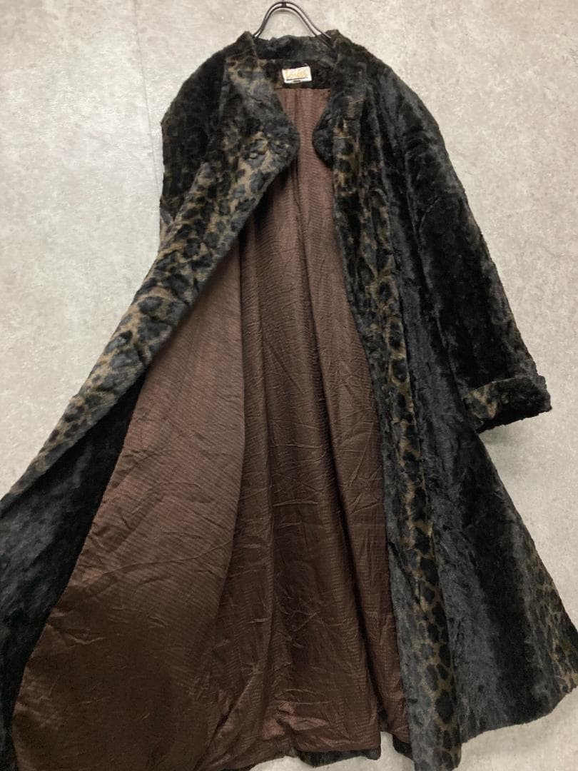 《US古着》ヴィンテージ レオパード フェイクファーコート レディースXL程