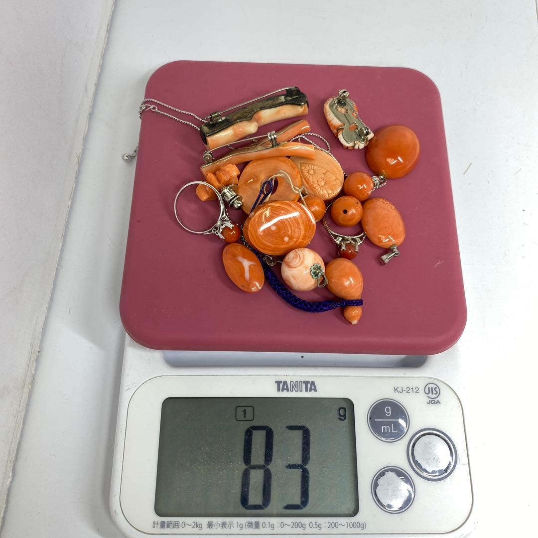 本赤珊瑚　丸玉、大玉アクセサリー、指輪　83g 東Y7-0217☆2Fトヒサ