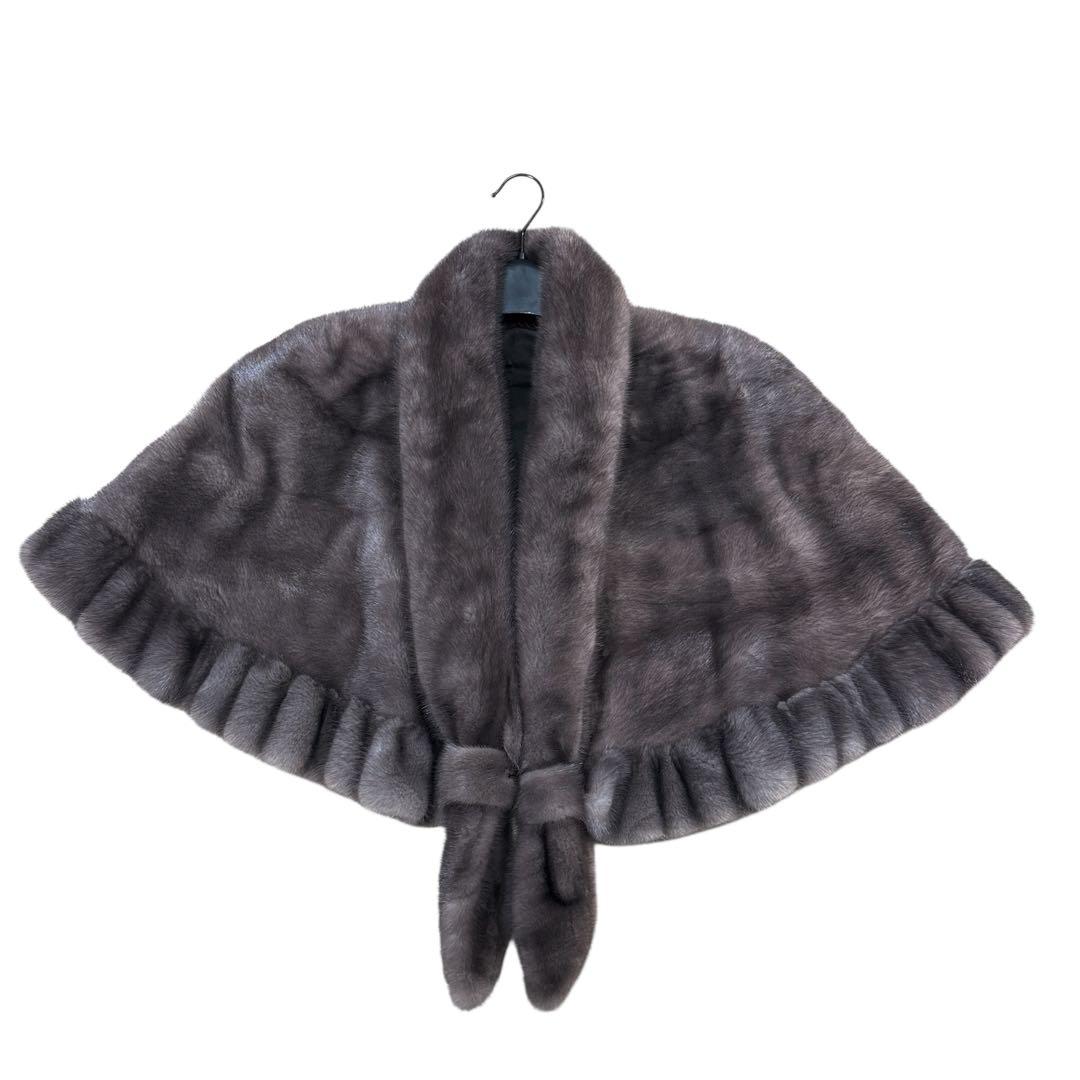 ブルーアイリスミンク ケープ リアルファー プリーツ レディース