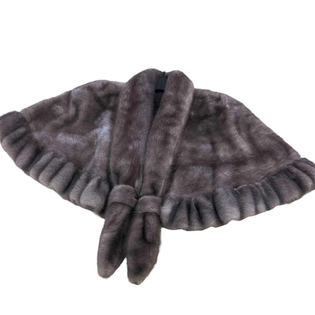 ブルーアイリスミンク ケープ リアルファー プリーツ レディース