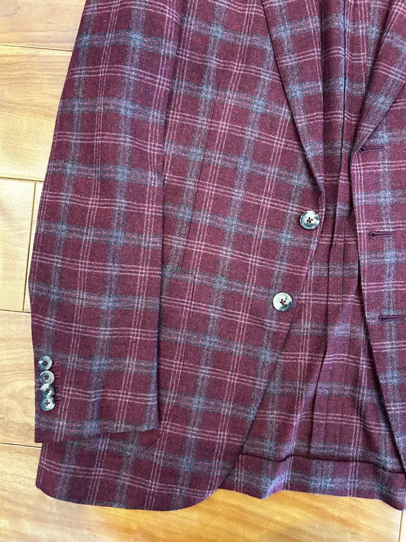 【新品未使用】ISAIA バーガンディチェックジャケット ウール混合