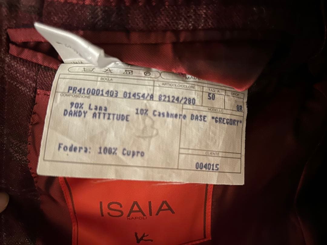 【新品未使用】ISAIA バーガンディチェックジャケット ウール混合