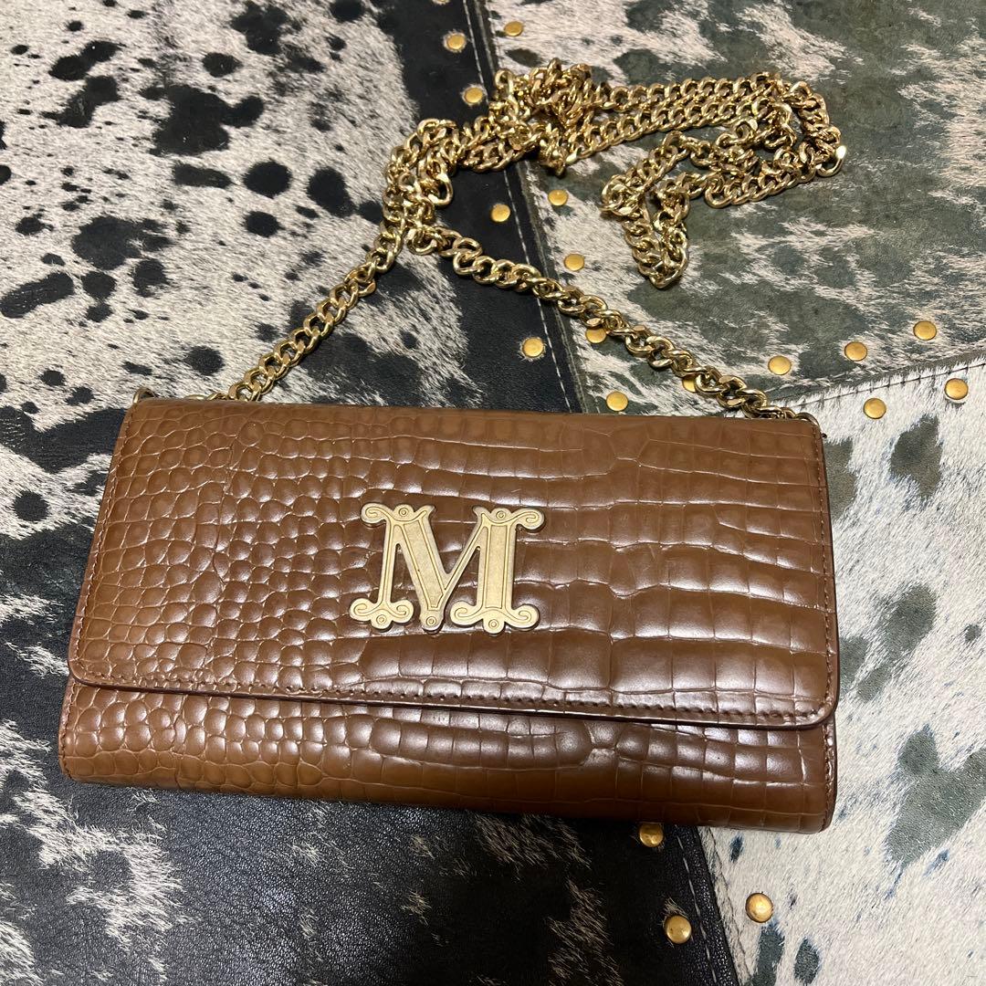 Max Mara ブラウン クロコダイル風 クラッチバッグ