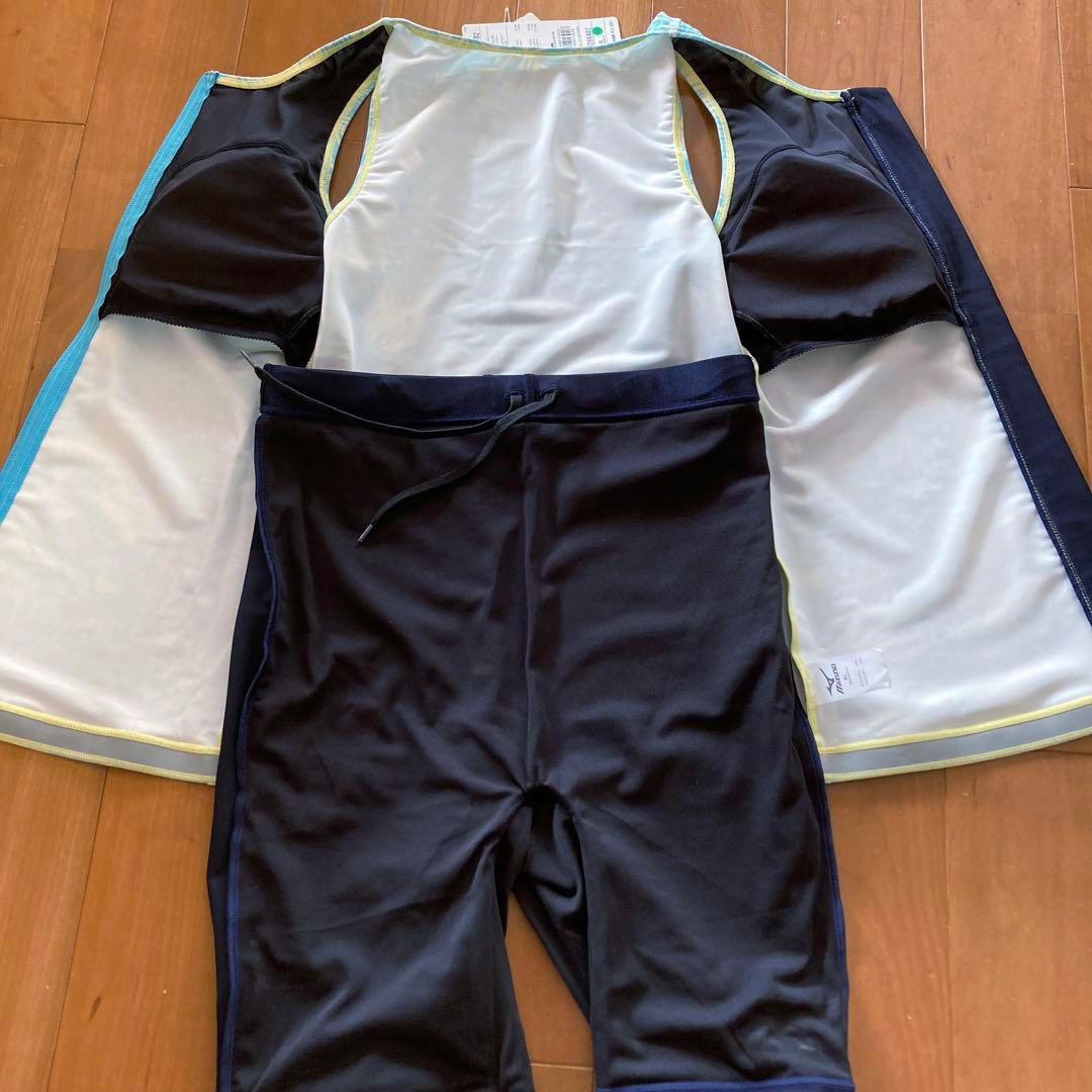♡新品♡爽やかミズノ セパレート水着 青と黄色のパーム柄　全面ジッパー付き　ＸＬ