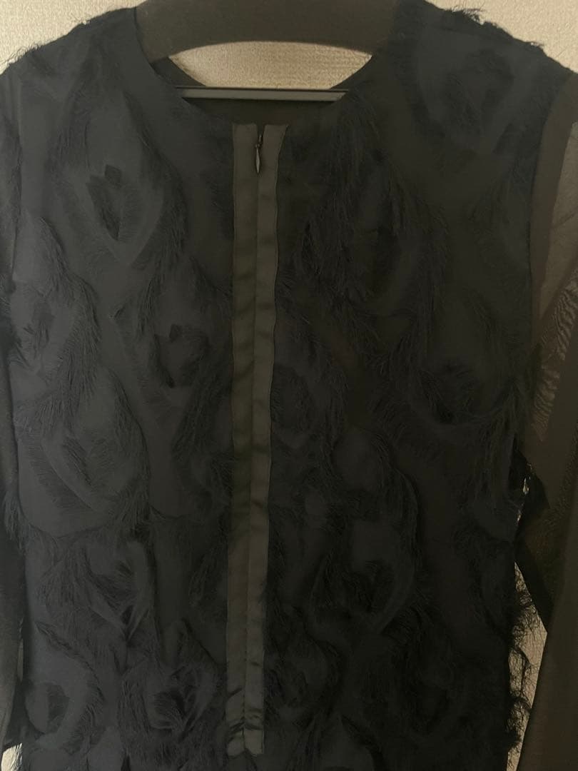 UNITED ARROWS フリンジ ジャカード ソデ　シアー　ワンピース