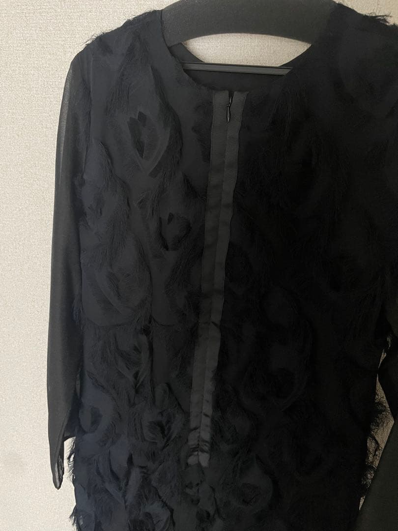 UNITED ARROWS フリンジ ジャカード ソデ　シアー　ワンピース