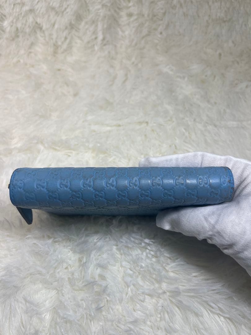 ✨人気✨ GUCCI マイクログッチシマ ラウンドファスナー ライトブルー