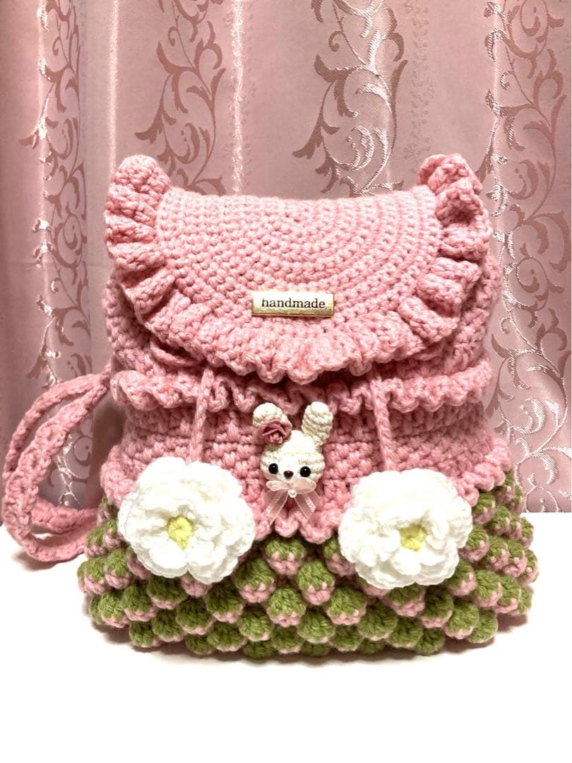 ♥️手編み♥️ハンドメイド　リュックバッグ♥️いちごバッグ♥️巾着バッグ♥️
