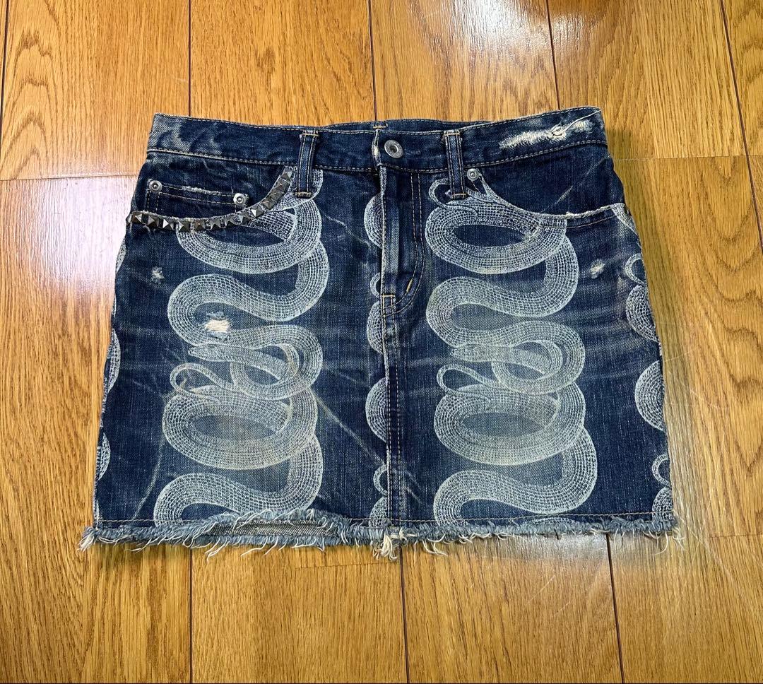 ヒステリックグラマー 蛇柄 スネーク パイソン ダメージ デニムミニスカートXS