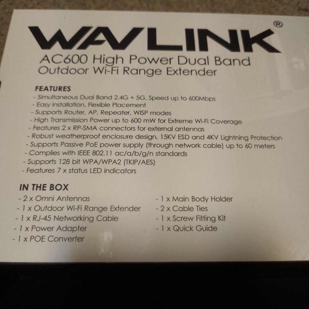 WAVLINK 無線LAN中継機 高出力 2本アンテナ　屋外