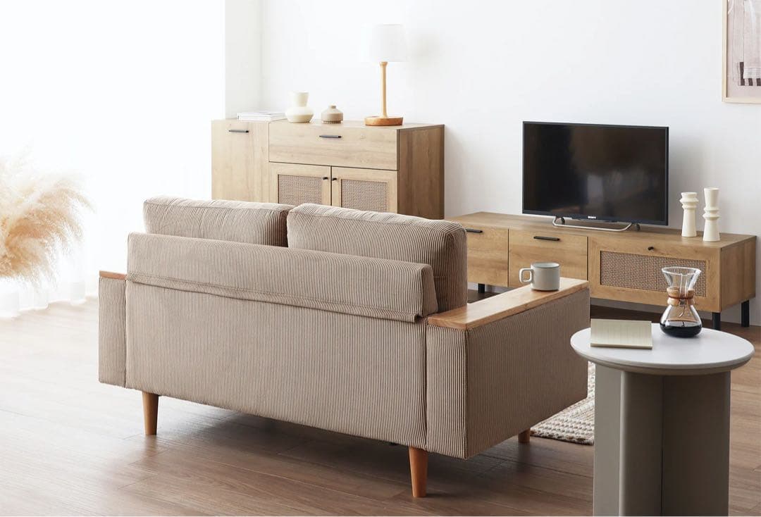 ［さくらんぼ！】ソファCosnaコーデュロイ 2人掛けソファ 木製フレーム