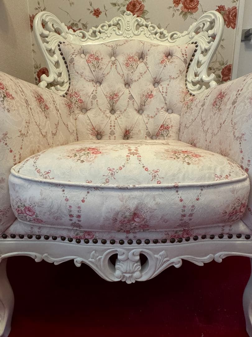 【美品】スクレドゥフィーユ・姫系・ロココ調・アンティーク・猫脚・1人掛けソファ