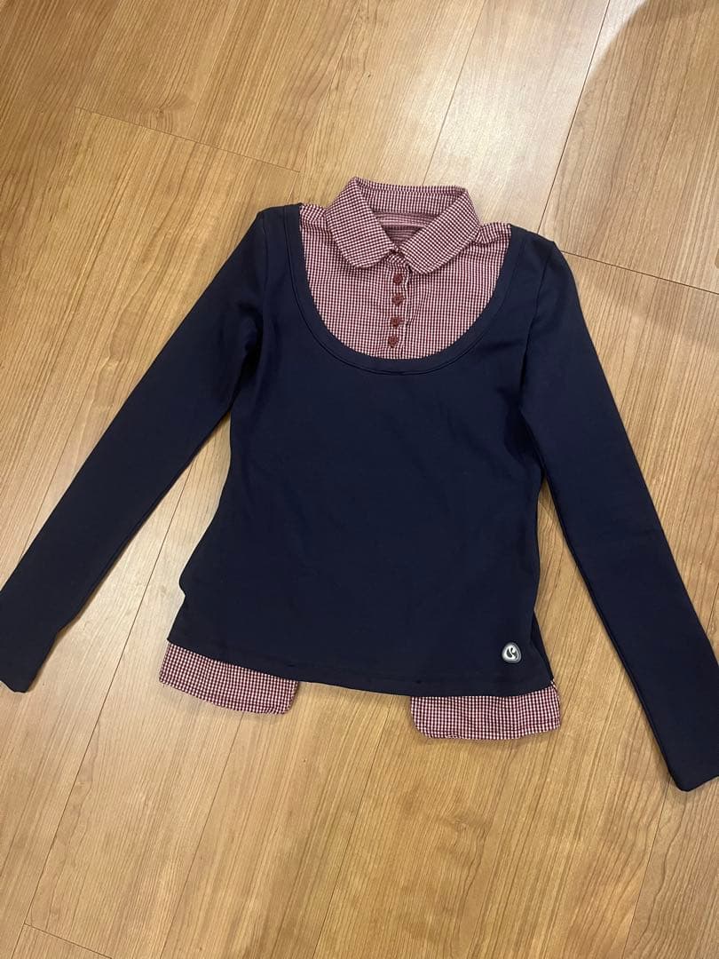 COYSEIO チェック柄ポロシャツ風レイヤードシャツ