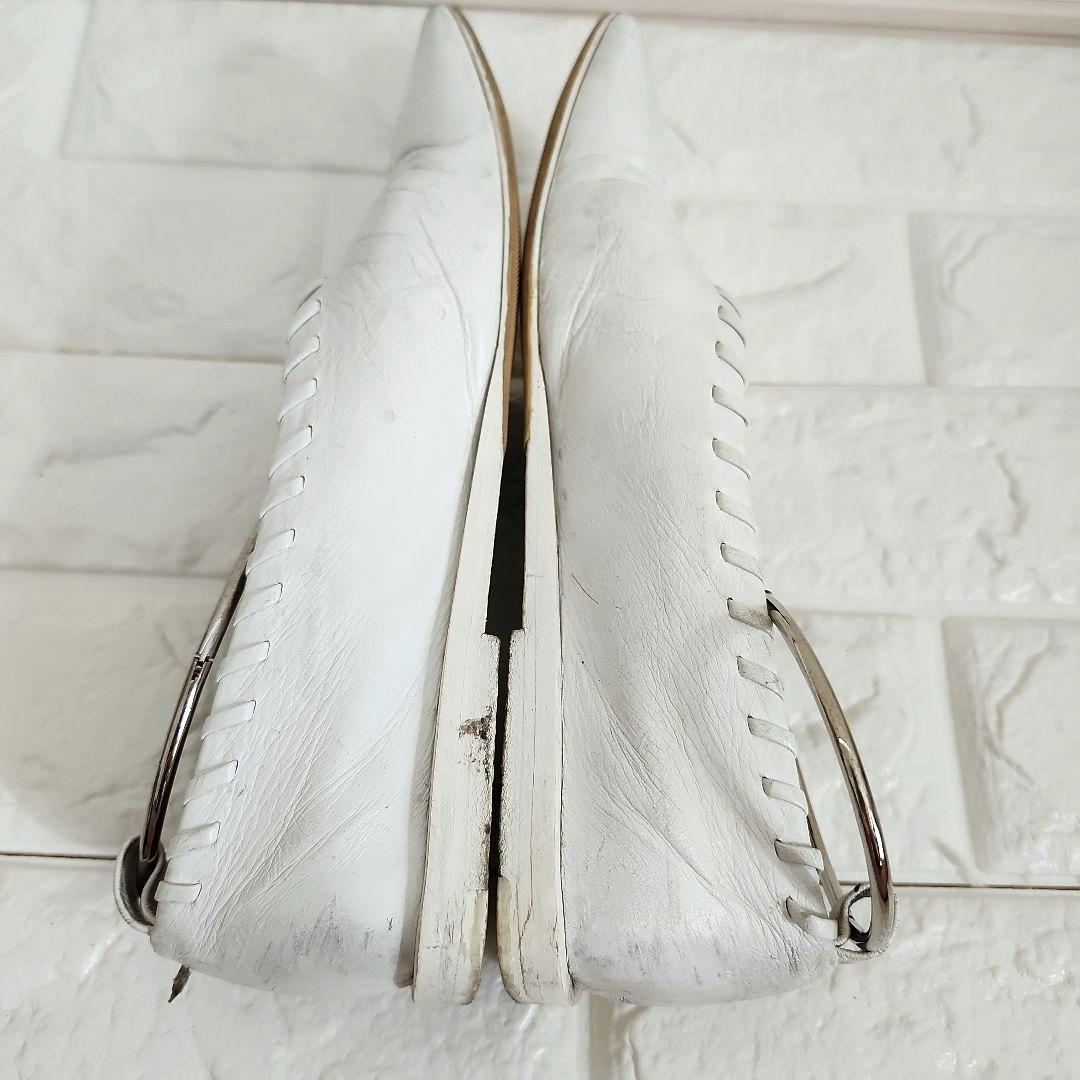 ジル・サンダー　ホワイト レザー フラットシューズ 編み込み　箱袋付