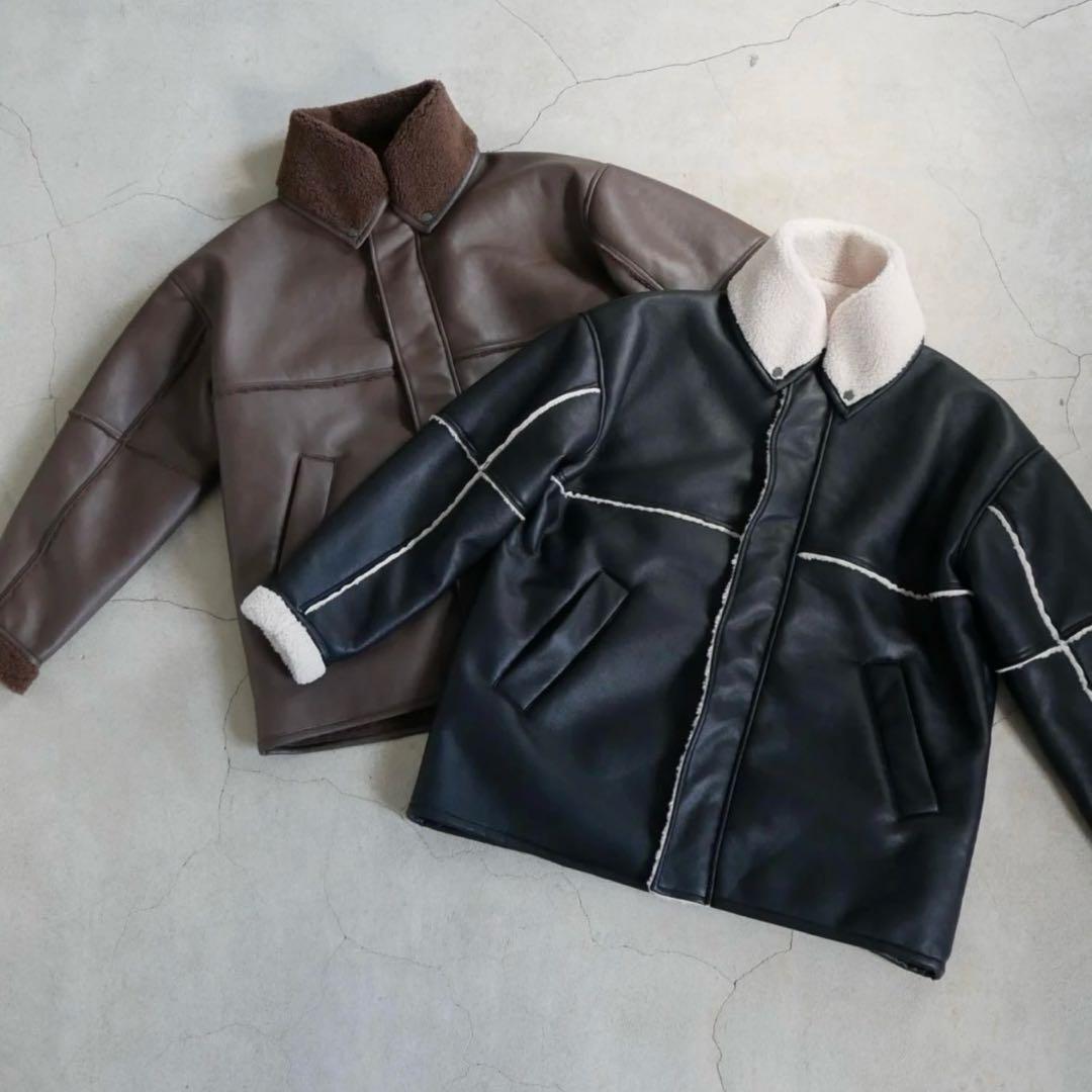 【TRUNC】Boa Collar Faux Leather Blouson