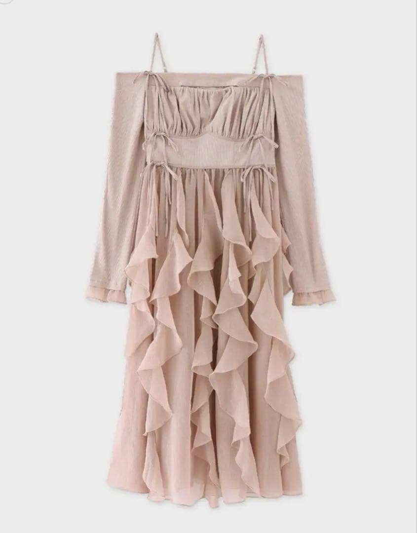 m me eme ラッフルフリルシフォンドッキングワンピース