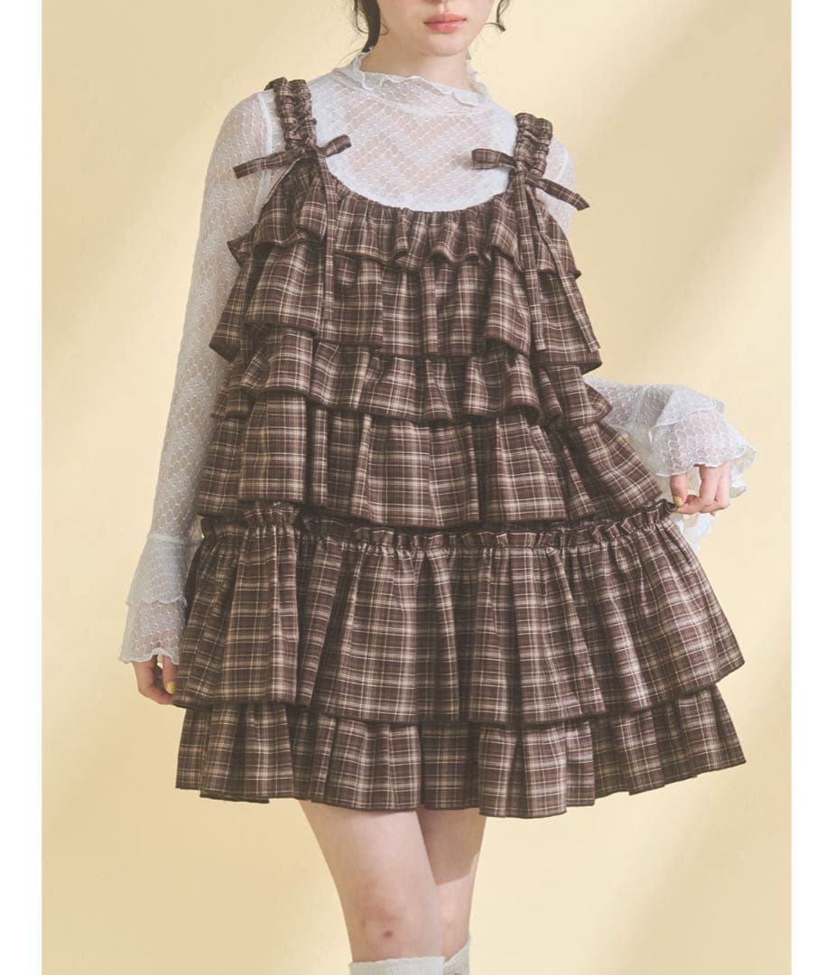 merry jenny チェックホイップクリームミニワンピース