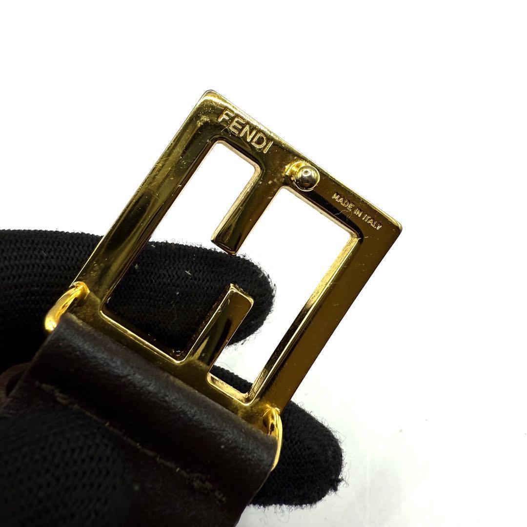 【美品✨】フェンディ ベルト ズッカ柄 ゴールド金具 レザー ブラウン