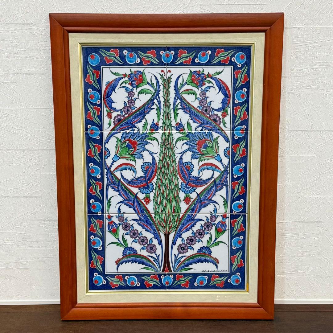 H112K15c トルコ陶器 手書きタイル 額装