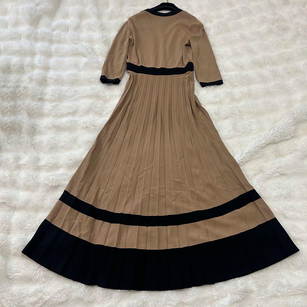 【美品】ダイアグラム 配色プリーツワンピース ロング 金ボタン バイカラー 36
