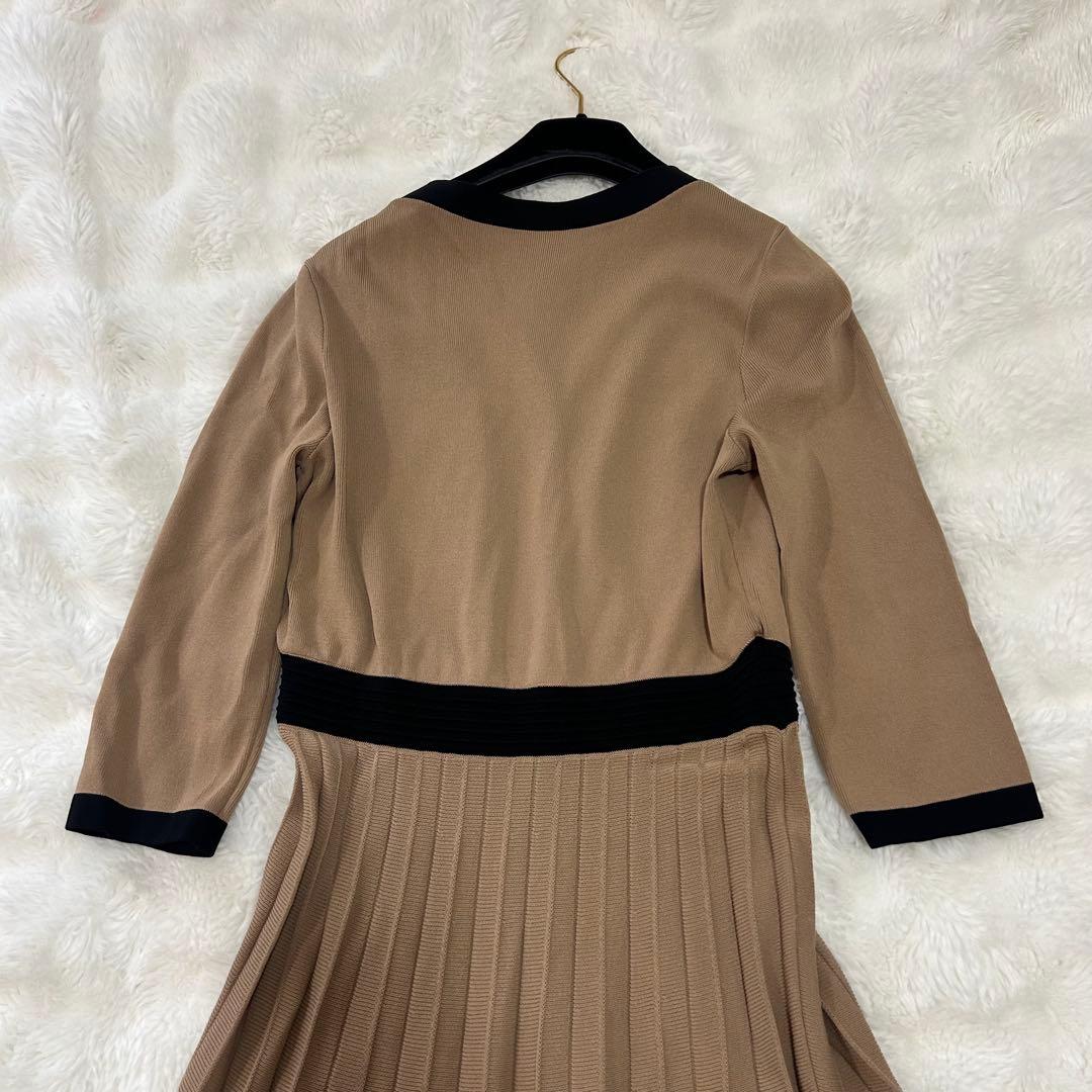 【美品】ダイアグラム 配色プリーツワンピース ロング 金ボタン バイカラー 36