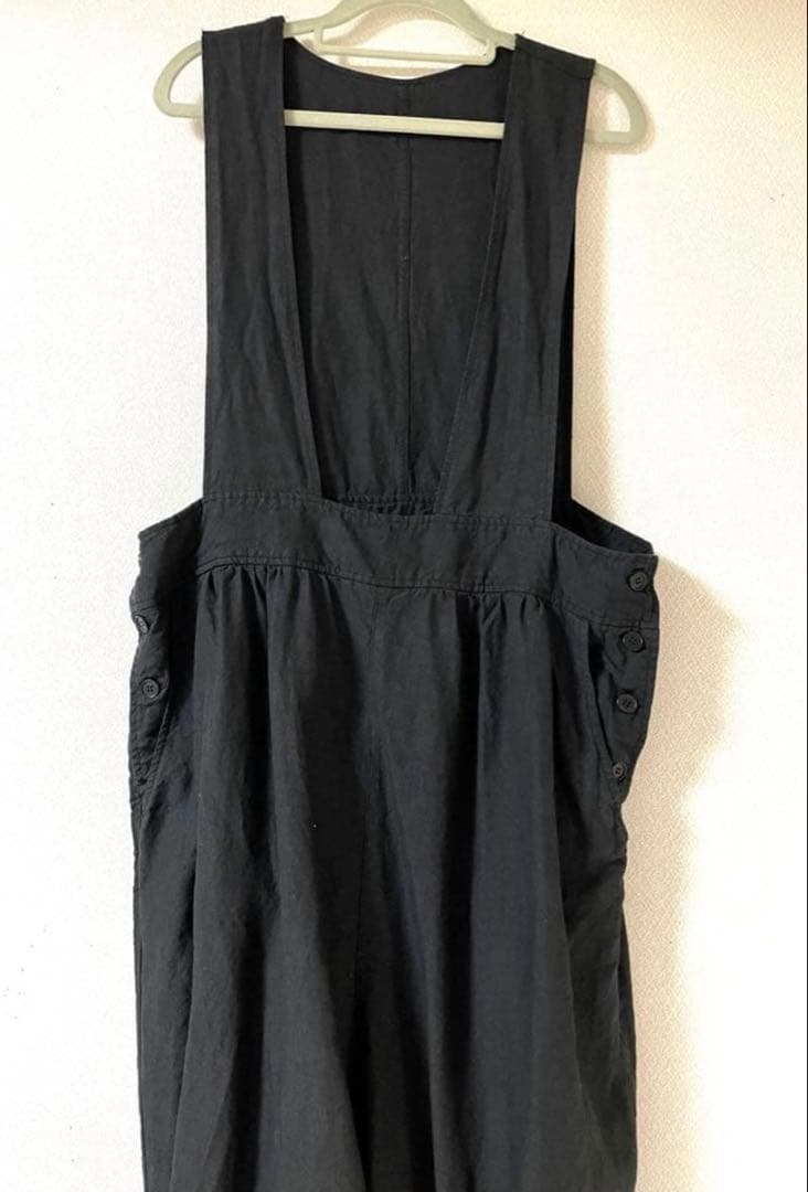 nest robe ブラックリネンボタンサロペット