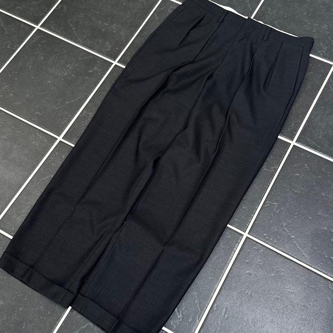 80s vintage 【ウール　ツータック　ワイドスラックス　極太　高級】