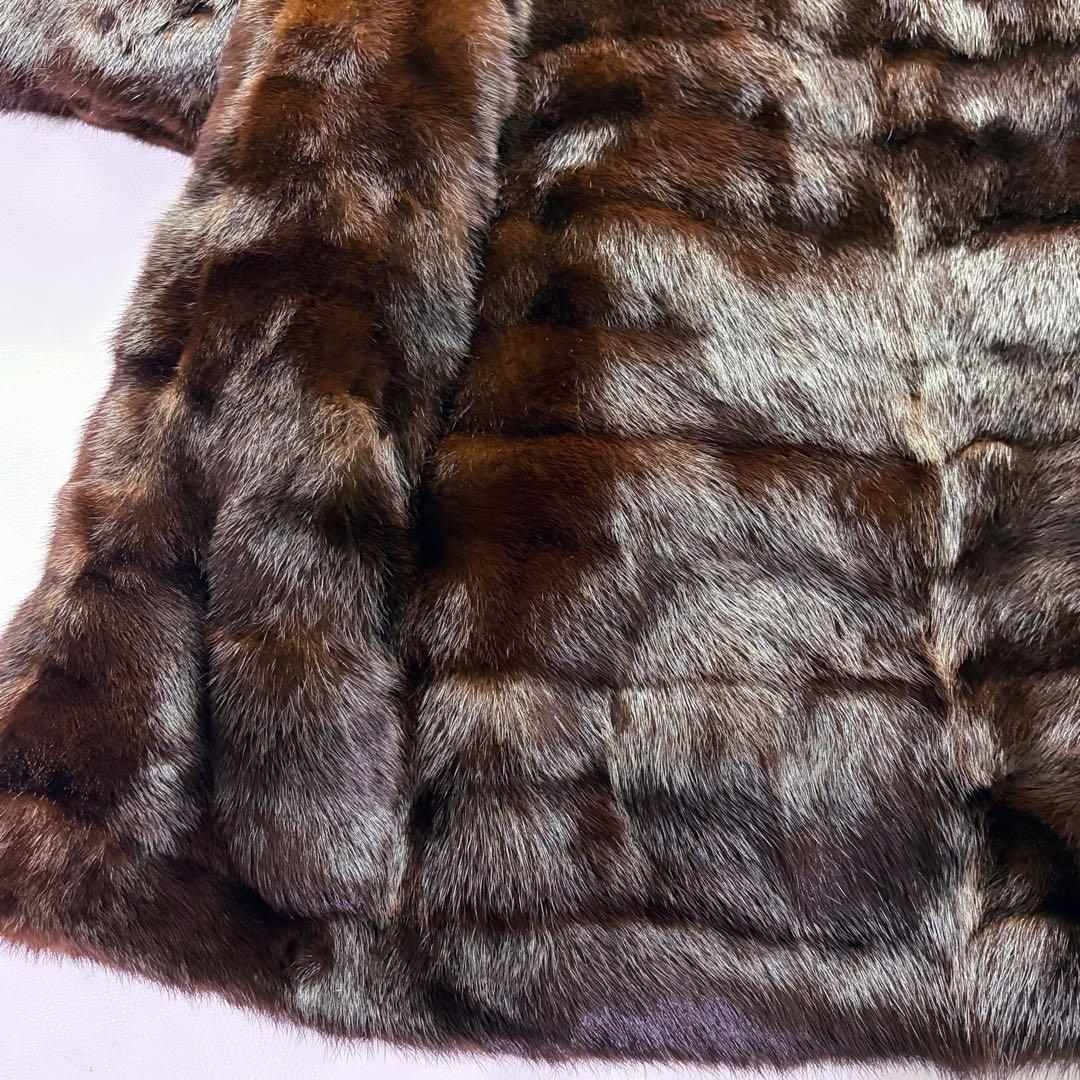 高級毛皮コート リアルファーコート ウィーゼル セミロングコート 段々デザイン