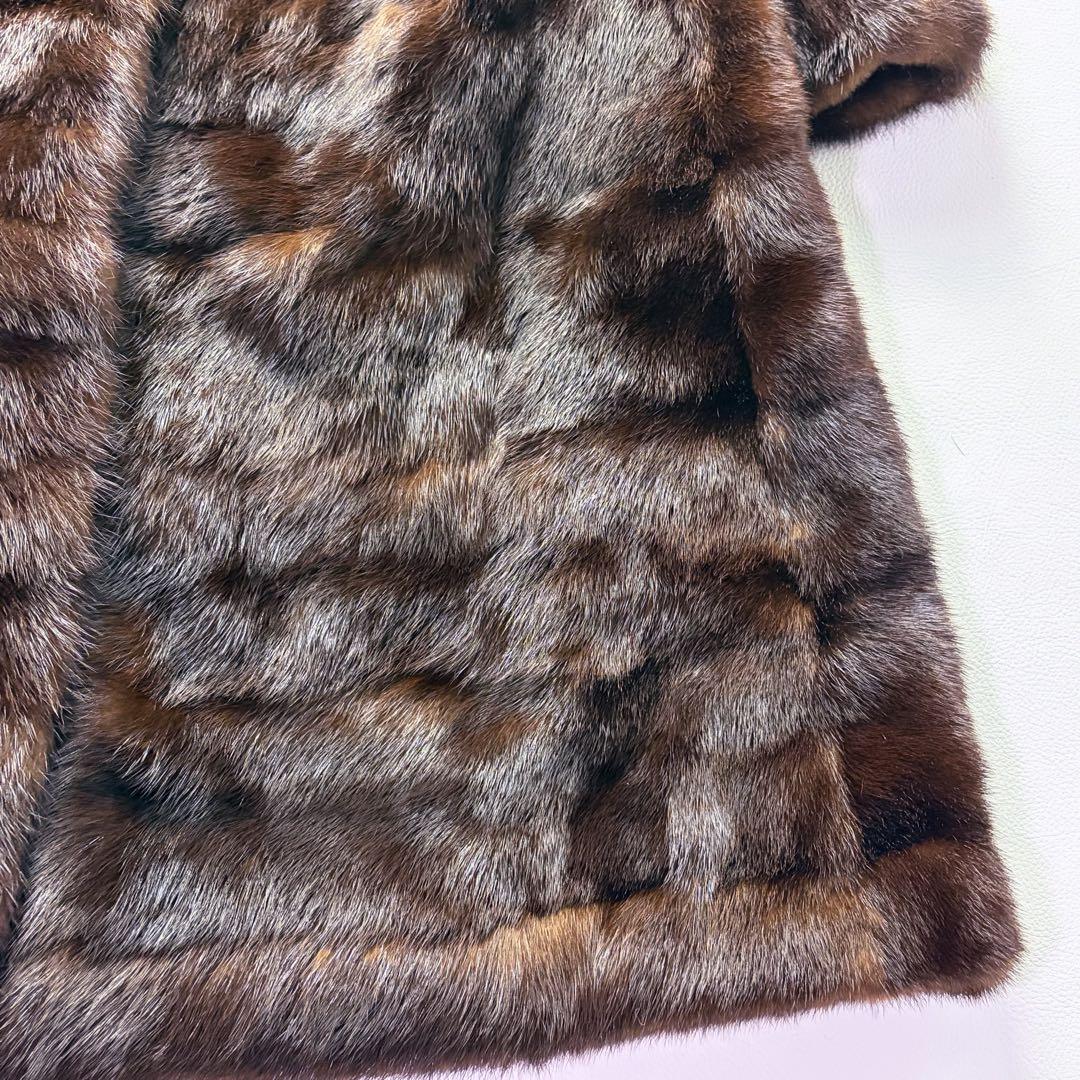 高級毛皮コート リアルファーコート ウィーゼル セミロングコート 段々デザイン