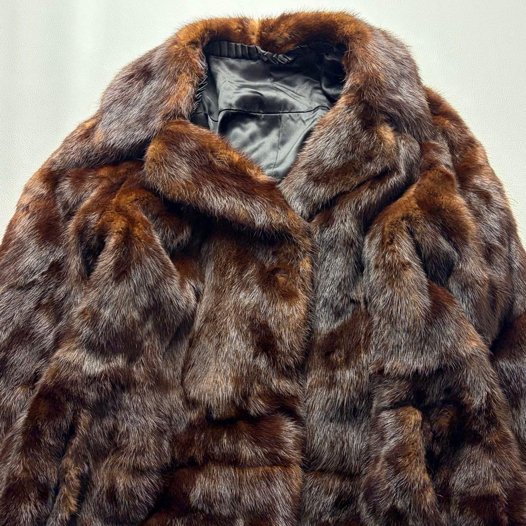 高級毛皮コート リアルファーコート ウィーゼル セミロングコート 段々デザイン