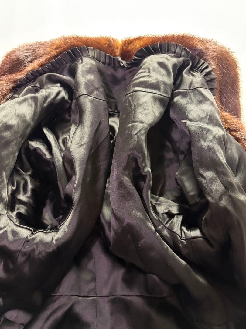 高級毛皮コート リアルファーコート ウィーゼル セミロングコート 段々デザイン