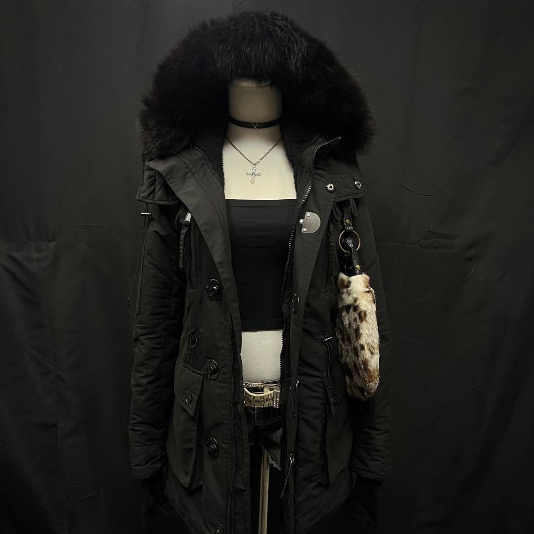 平成ギャル　y2kグランジ　ダークコア　リアルファー付き　モッズコート　ギミック