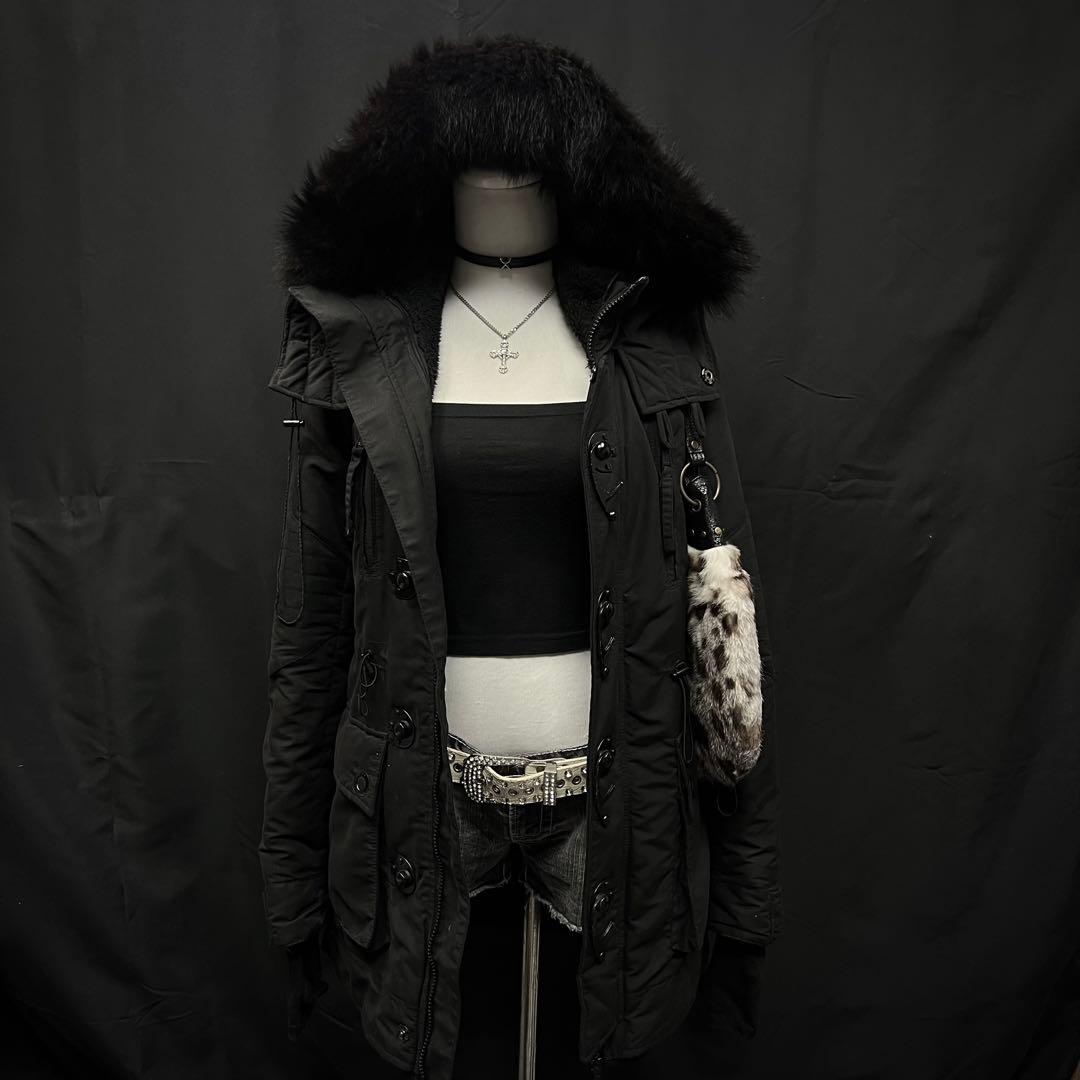 平成ギャル　y2kグランジ　ダークコア　リアルファー付き　モッズコート　ギミック