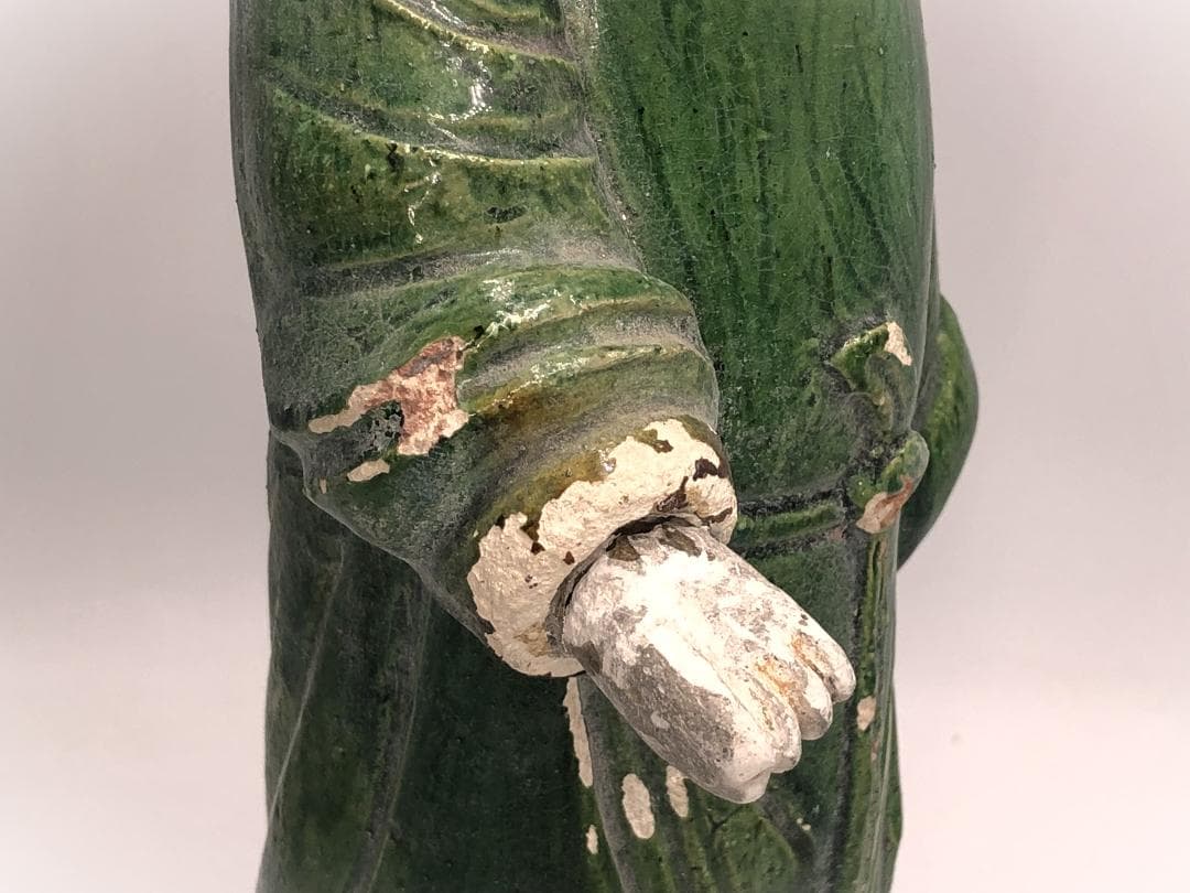 【 明朝三彩加彩文人俑 】 出土副葬品 　高44ｃｍ 　　O0205G