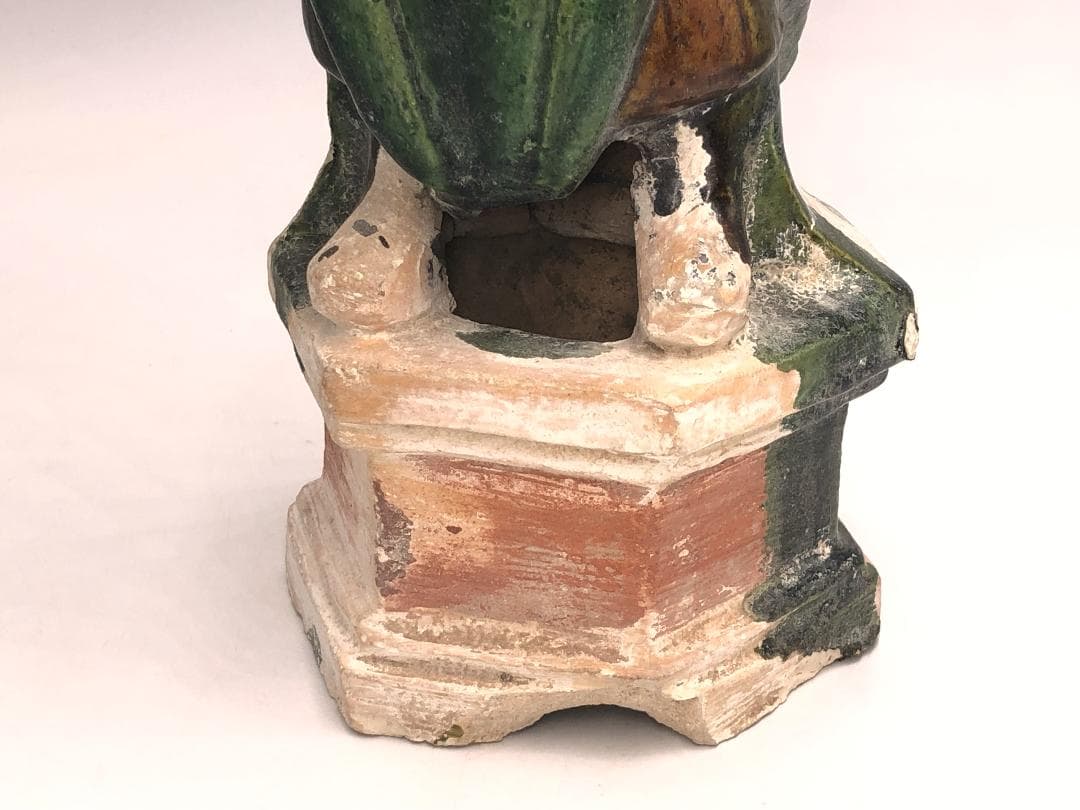 【 明朝三彩加彩文人俑 】 出土副葬品 　高44ｃｍ 　　O0205G