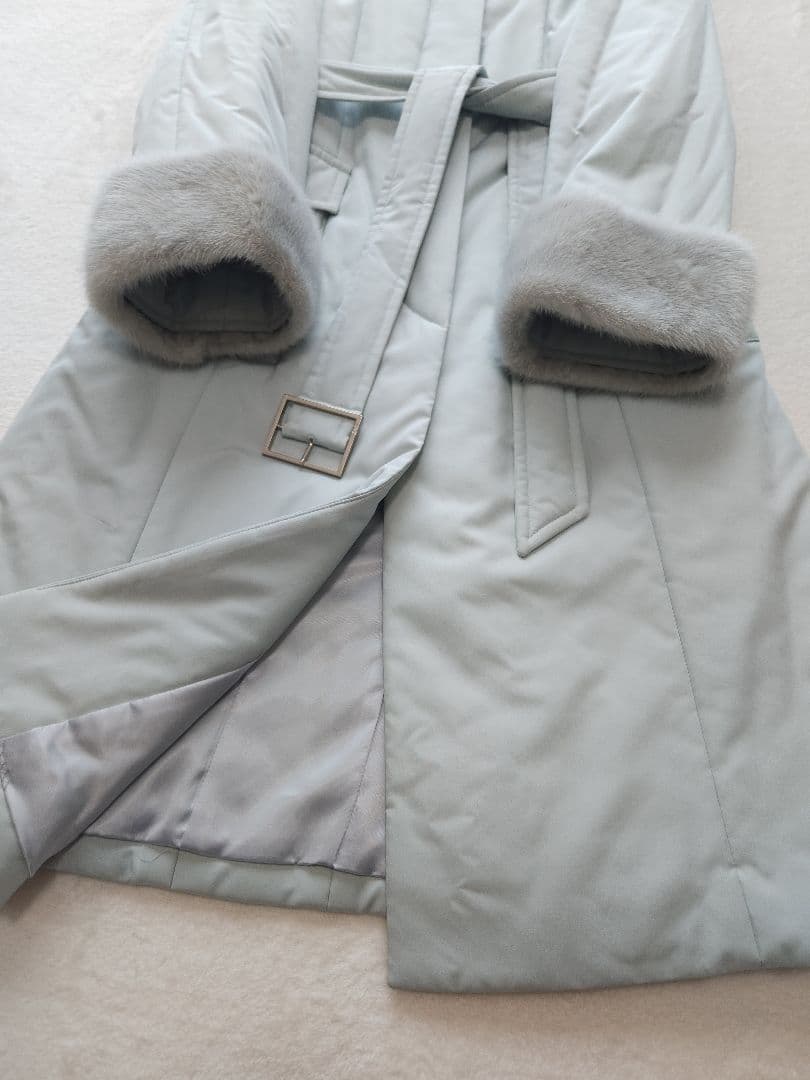 Harrods 美品 英国高級コート ミンクファー着脱可能 中綿 淡いブルー