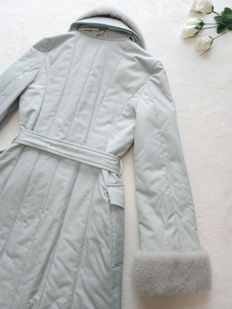 Harrods 美品 英国高級コート ミンクファー着脱可能 中綿 淡いブルー