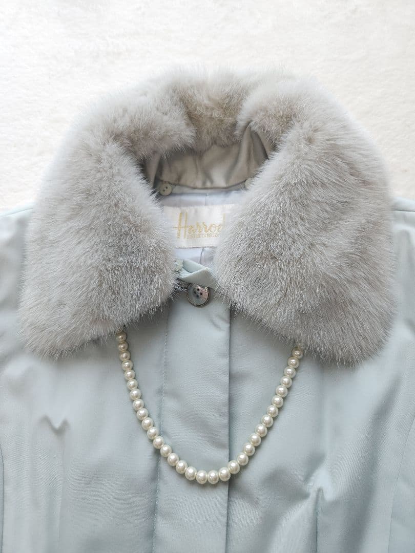 Harrods 美品 英国高級コート ミンクファー着脱可能 中綿 淡いブルー