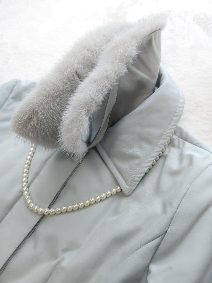 Harrods 美品 英国高級コート ミンクファー着脱可能 中綿 淡いブルー