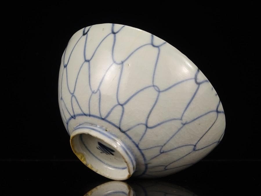 江戸時代　前期　初期伊万里　染付　網目文　小服　茶碗　箱付　茶道具　網手　酒器