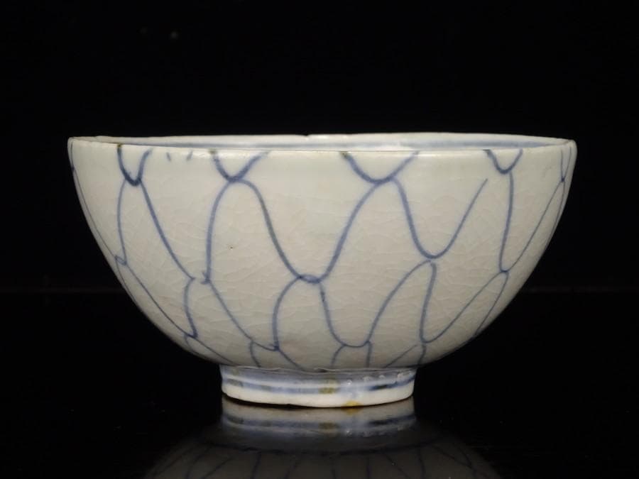 江戸時代　前期　初期伊万里　染付　網目文　小服　茶碗　箱付　茶道具　網手　酒器