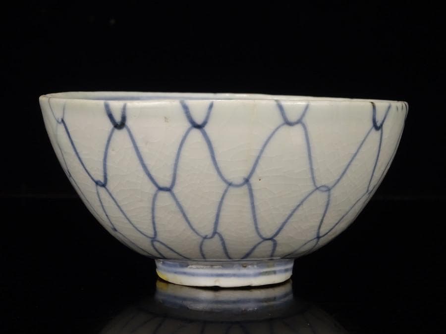 江戸時代　前期　初期伊万里　染付　網目文　小服　茶碗　箱付　茶道具　網手　酒器