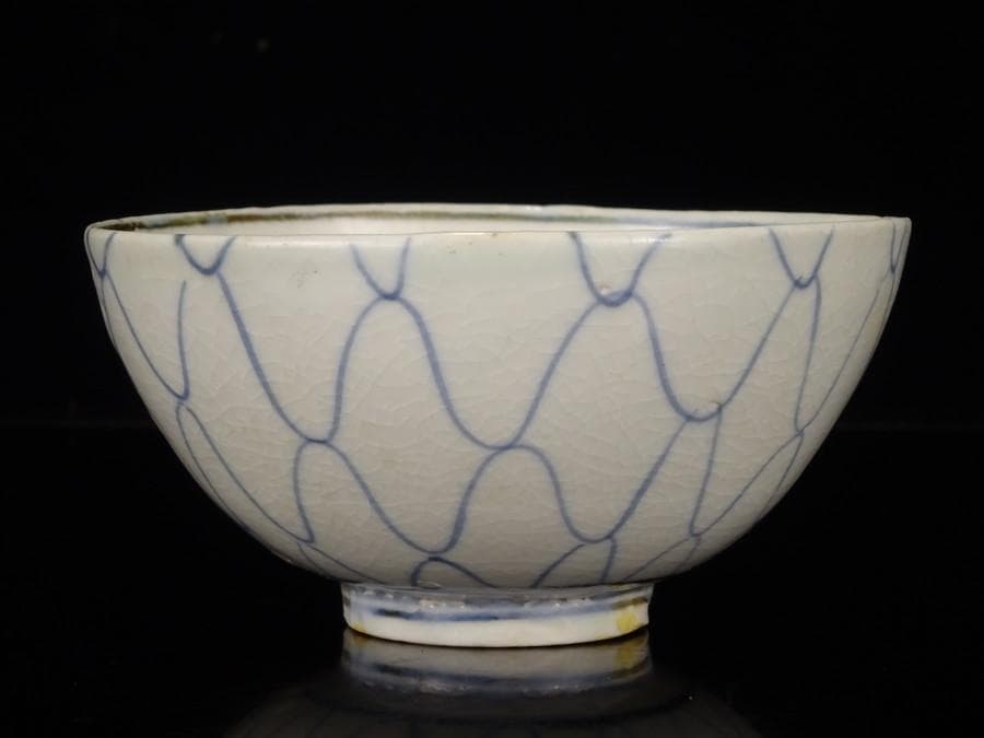 江戸時代　前期　初期伊万里　染付　網目文　小服　茶碗　箱付　茶道具　網手　酒器