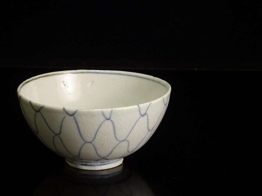 江戸時代　前期　初期伊万里　染付　網目文　小服　茶碗　箱付　茶道具　網手　酒器