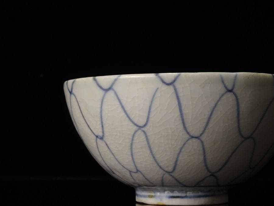 江戸時代　前期　初期伊万里　染付　網目文　小服　茶碗　箱付　茶道具　網手　酒器