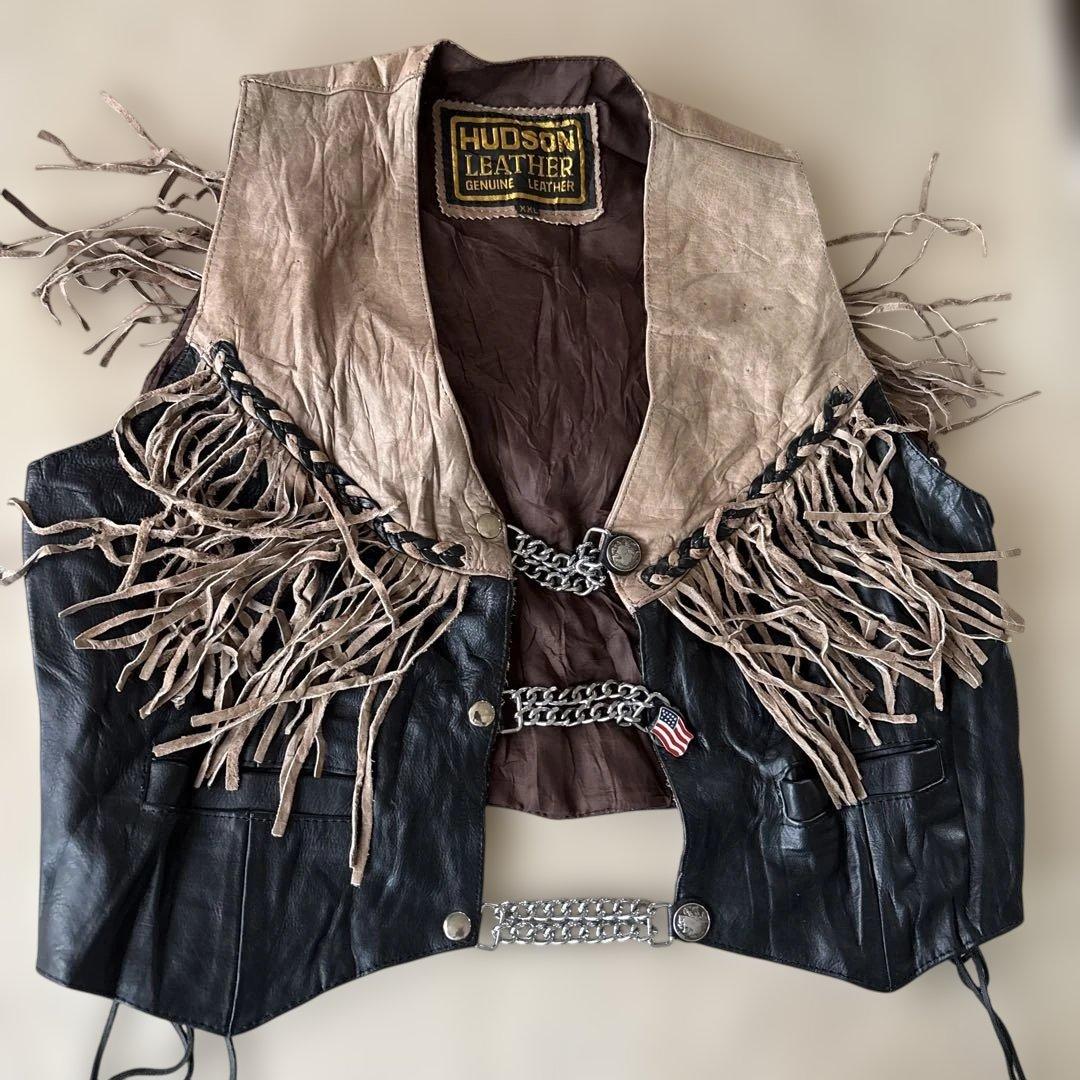 HUDSON LEATHER フリンジ レザージャケットＸＸＬ￼スナップボタン￼