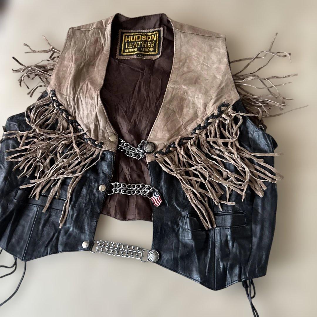 HUDSON LEATHER フリンジ レザージャケットＸＸＬ￼スナップボタン￼